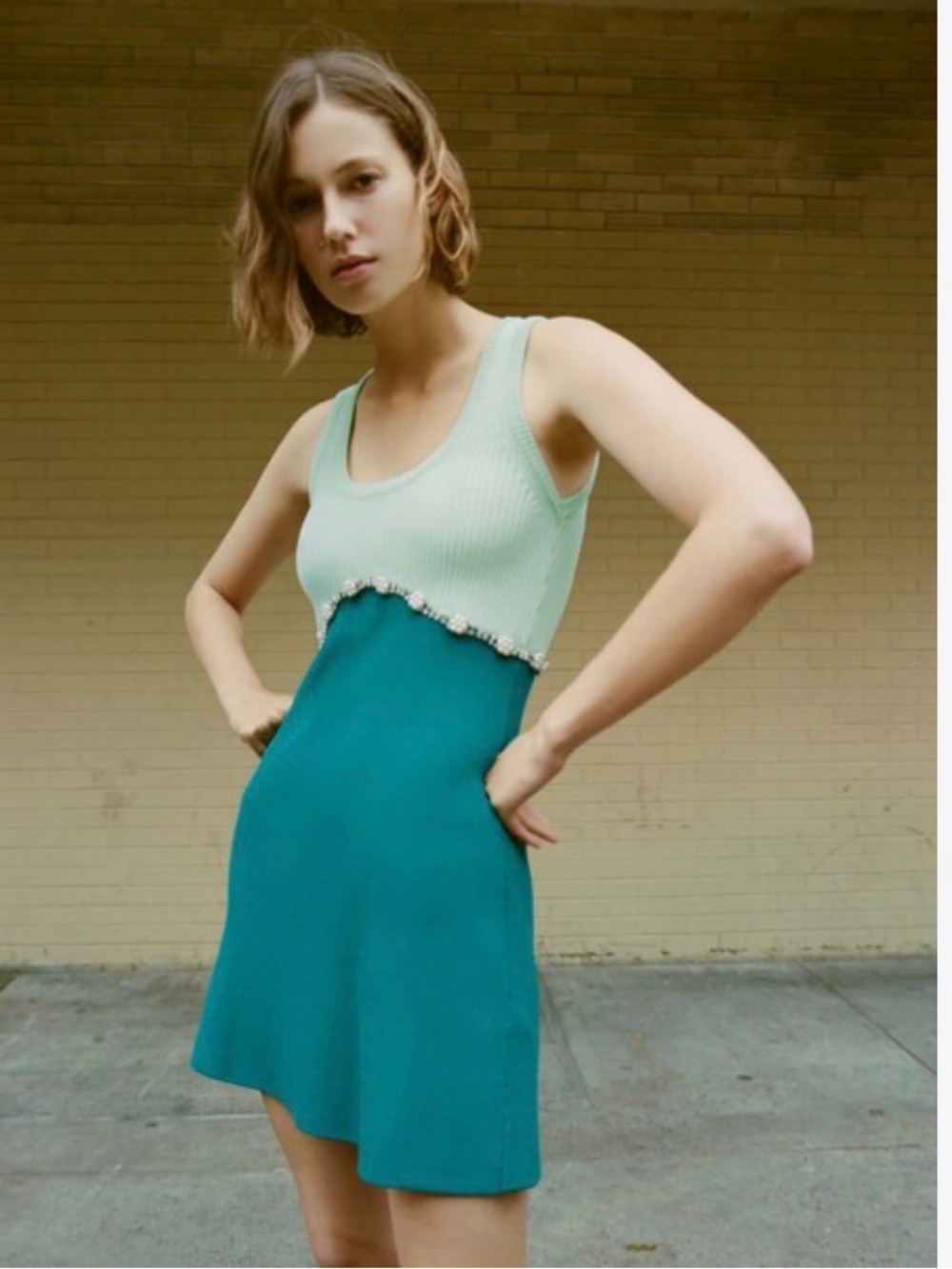 Zara knit Mint & Teal A-Line Mini Dress small